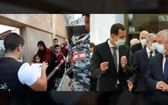 Izq.: Un grupo de refugiados sirios es inspeccionado por personal de seguridad libanés antes de regresar a Siria (Foto: Getty 2018) | Der.: El presidente Asad recibe a Lavrentiev y la alta delegación rusa en Damasco (Octubre 27,2020 – Foto: SANA)