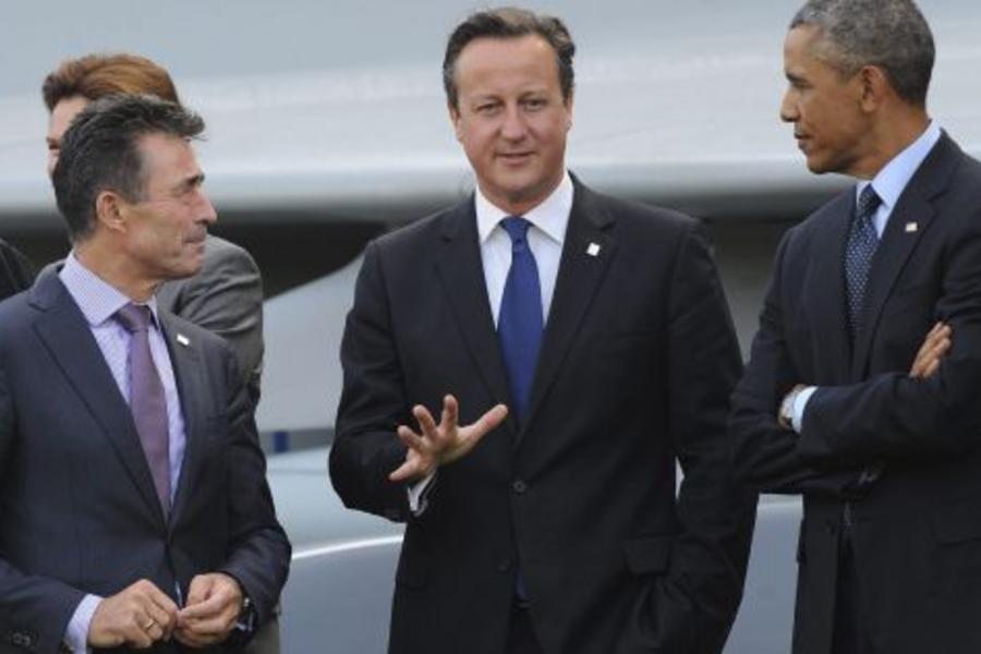 Obama - Cameron - Rasmussen en Newport (Gales)