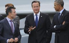 Obama - Cameron - Rasmussen en Newport (Gales)