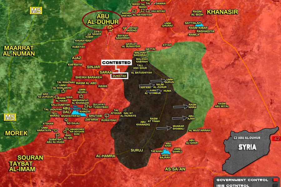 Cantón de Idleb (Sur) lindante con provincias de Hama y Alepo |  Enero 22, 2018 – Liberación de Abu Al Duhur - (Mapa SouthFront). 