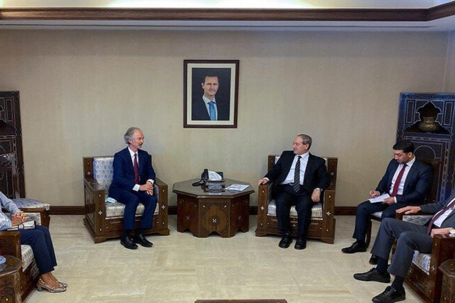 El ministro de Relaciones Exteriores de Siria, Faisal Mikdad, recibió al enviado de la ONU, Geir Pedersen | Damasco, Septiembre 11, 2021