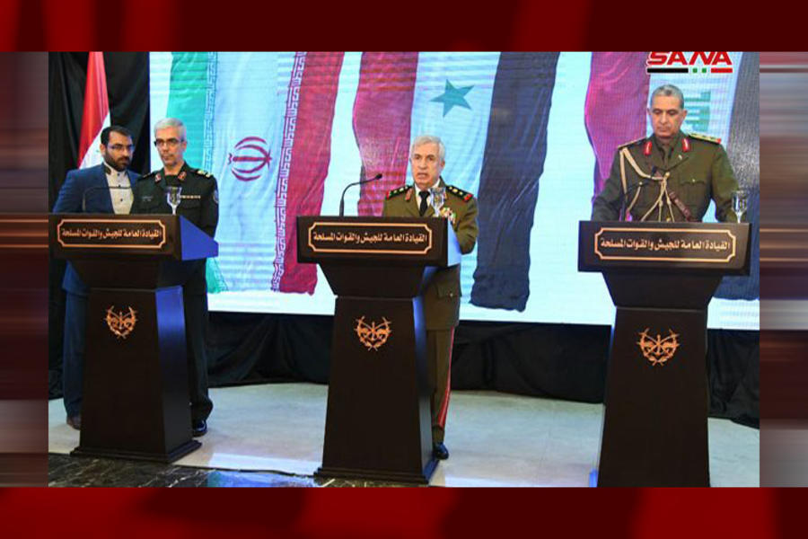 De izq. a der.: los comandantes de las Fuerzas Armadas de Irán (Gral. Bagheri), Siria (Gral. Ayoub) e Irak (Gral. Al-Ghanimi) | Damasco, Marzo 18, 2019 (Foto SANA)