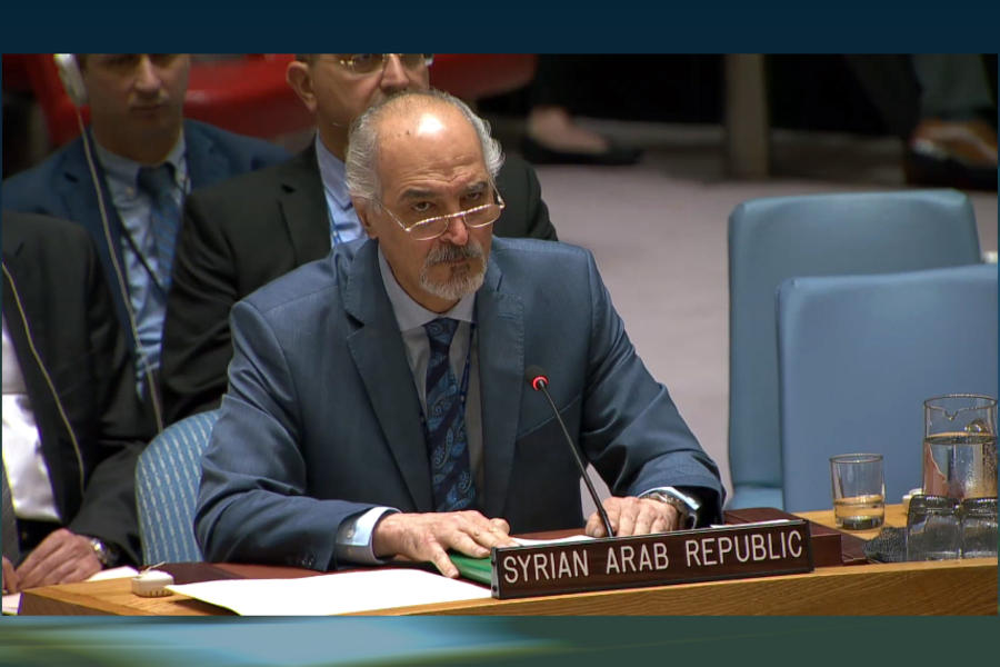 El representante permanente de la República Árabe Siria ante la ONU, Dr. Bashar Al Jaafari, expone durante la sesión del jueves 19 de septiembre de 2019