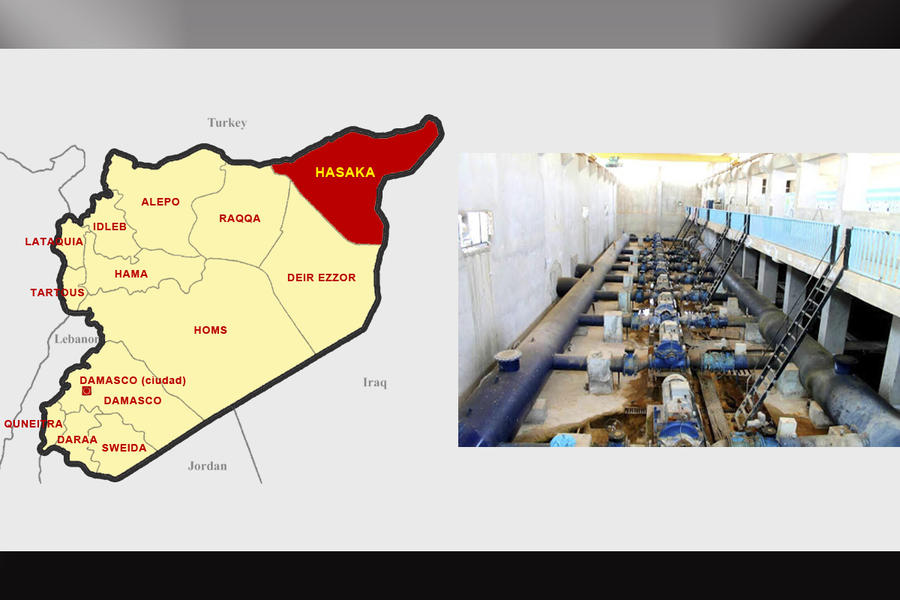 Izq.: mapa con ubicación de la provincia de Hasaka. Der.: Planta de Alouk al norte de la provincia de Hasaka