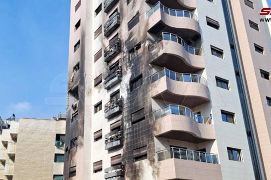 Ataque aéreo del régimen israelí contra un edificio residencial en Kafar Sousah | Damasco, febrero 21, 2024 (Foto: SANA)