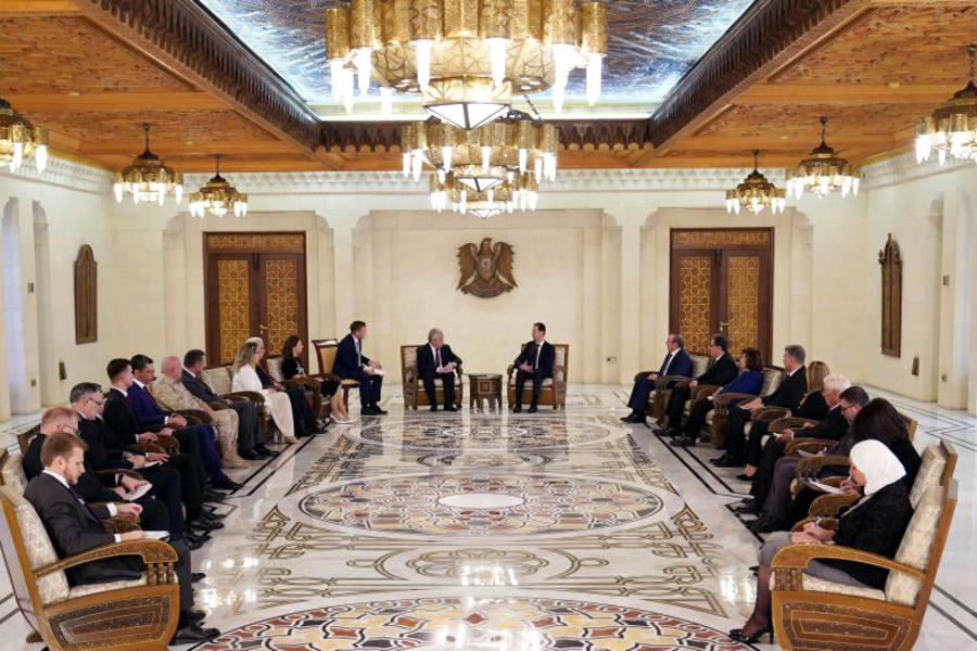 Presidente Bashar al-Asad recibe en Damasco a delegación rusa encabezada por Alexander Lavrentiev (Foto: Presidencia Siria)