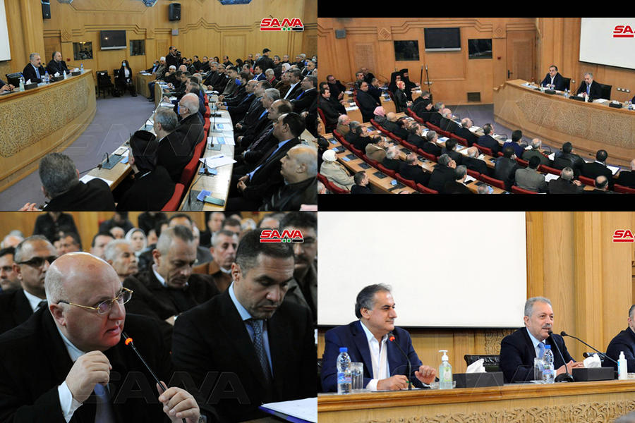 Encuentro del premier sirio, Hussein Arnous, con autoridades locales de Alepo (Fotos: SANA)