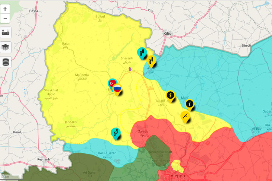 Cantón de Afrín en el norte de la provincia siria de Alepo (Mapa SCWMap).