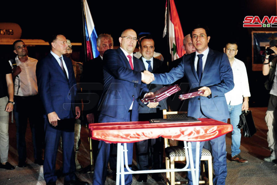Siria recibe vacunas Sputnik Light y asistencia de Rusia. Ceremonia en Aeropuerto de Damasco (Foto: SANA)