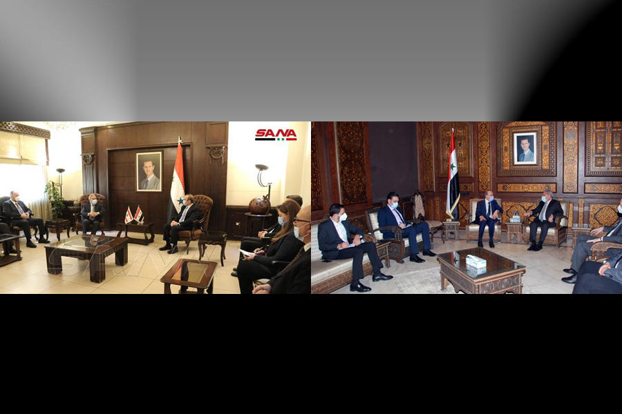 El ministro libanés fue recibido el fin de semana por  los ministros sirios: Makhlouf (izq.), y al-Rahmoun (der.) (Fotos: SANA)