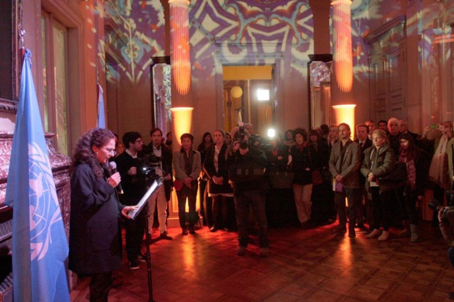 Lidia Brito, Directora de la Oficina Regional de Ciencia para América Latina y el Caribe de la UNESCO, en la inauguración de "Palmira en Villa Ocampo" (Foto Perfil).