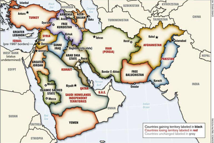 Mapa del Cnl. Ralph Peters (EEUU) mostrando plan de balcanización regional (2006).