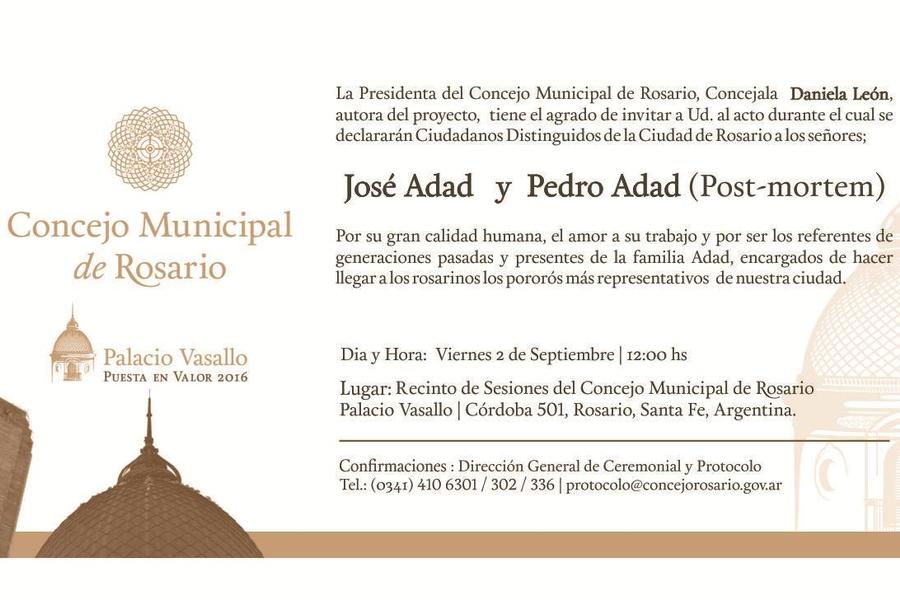 Rosario distingue a José y Pedro Adad - Diario Sirio Libanés