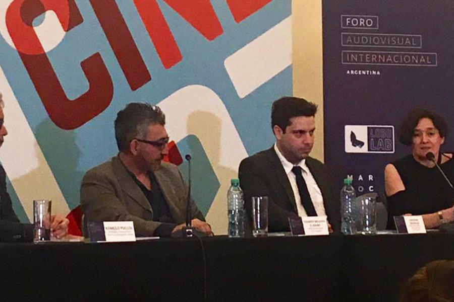 Festival de Cine de Mar del Plata: Edgardo Bechara El Khoury y Christian Mouroux durante la conferencia de Apertura del Foro de Co-producción audiovisual latino-árabe.