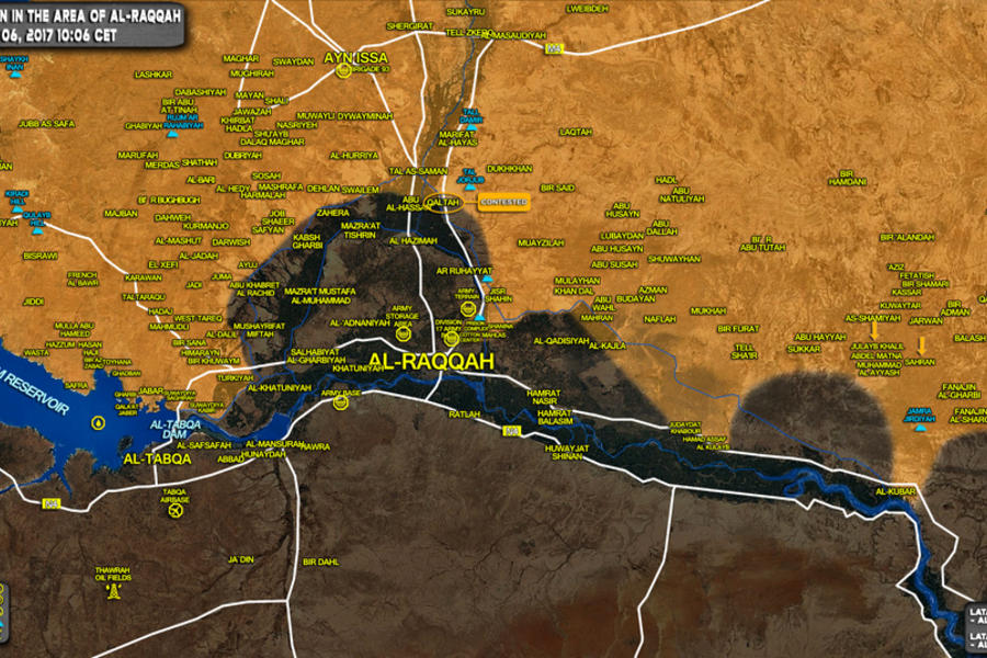 Frente de Raqqa (Prov. de Raqqa / Deir Ezzor), Marzo 6, 2017. Se observa el avance de kurdos SDF sobre DAESH. Mapa SouthFront.