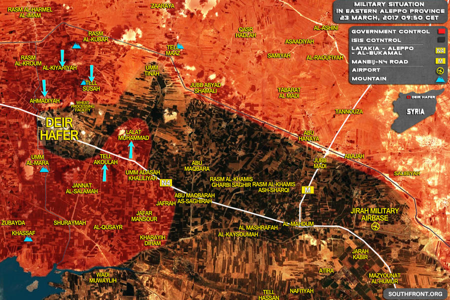 Detalle operación Deir Hafer. Frente norte Prov. de Alepo, Marzo 23, 2017 - (Mapa SouthFront).
