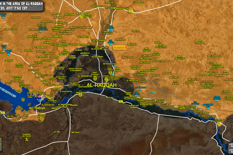 Frente de Raqqa (Prov. de Raqqa / Deir Ezzor), Marzo 30, 2017. Se observa el avance de kurdos SDF sobre DAESH - (Mapa SouthFront).