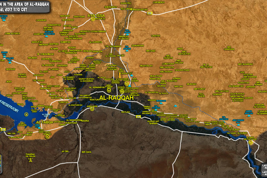 Frente de Raqqa (Prov. de Raqqa / Deir Ezzor), Mayo 12, 2017. Se observa el avance de kurdos SDF sobre DAESH en Tabqa y Raqqa - (Mapa SouthFront).