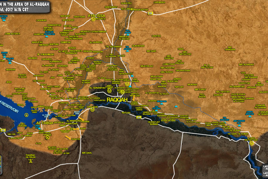 Frente de Raqqa (Prov. de Raqqa / Deir Ezzor), Junio 2, 2017. Se observa el avance de kurdos SDF sobre DAESH en Raqqa y alrededores de Tabqa - (Mapa SouthFront).