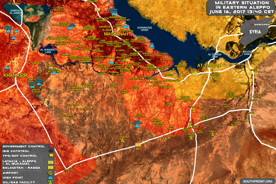 Frente del este de la Prov. de Alepo, Junio 16, 2017 - Avance leal sobre DAESH e ingreso del EAS a Prov. de Raqqa – (Mapa SouthFront).