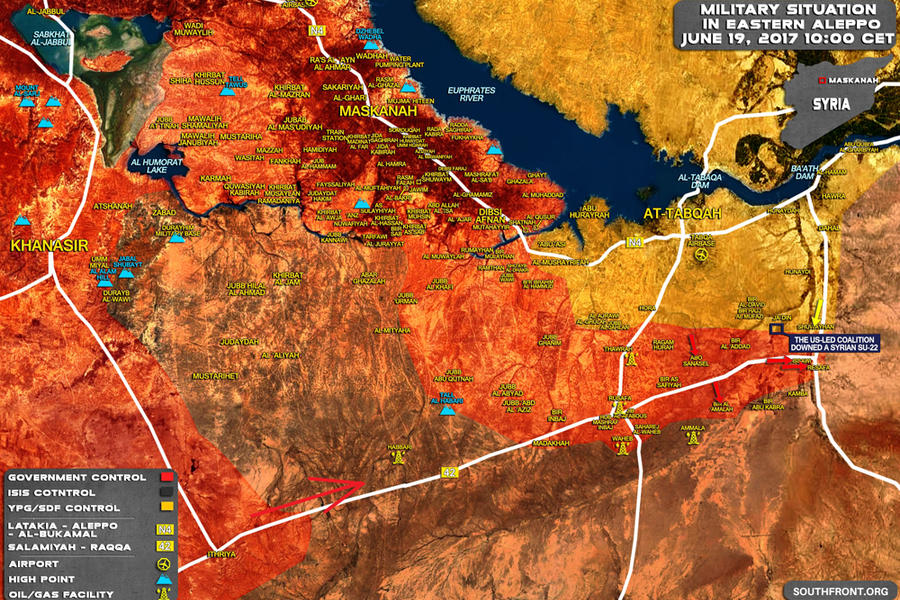 Prov. de Alepo / Prov. de Raqqa Junio 19, 2017 – Liberación de Resafa (Mapa SouthFront).