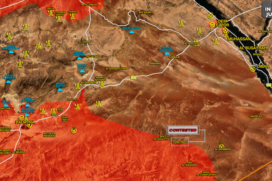 Provincia de Homs (Frente Palmira / Sukhna)  / Julio 20, 2017 – Avance leal hacia Sukhna y choques en Humaymah - (Mapa SouthFront).  