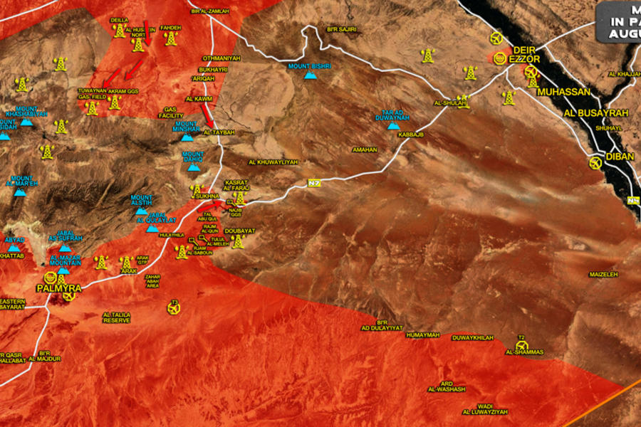 Provincia de Homs (Sukhna) y este de Hama / Agosto 18, 2017 – Cortes de suministro a DAESH - (Mapa SouthFront).
