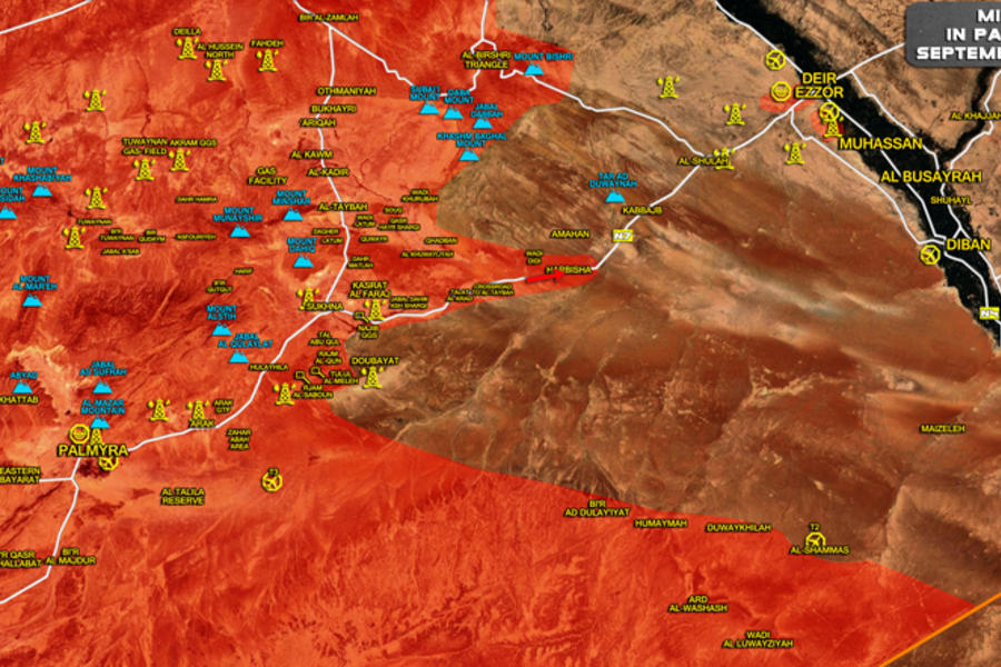 Provincia de Homs (Palmira - Sukhna) y Prov. de Deir Ezzor / Septiembre 1, 2017 – Avance leal en la ruta Palmira-Sukhna-Deir Ezzor - (Mapa SouthFront).  