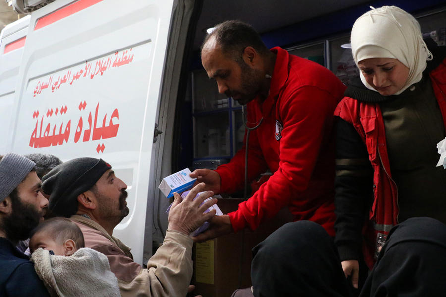 Convoy humanitario ingresa a Douma en Ghouta Oriental | Marzo 5, 2018 - (Imagen: SARC). 