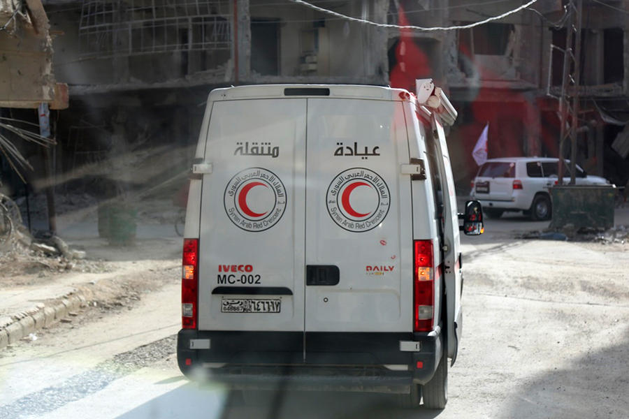 Convoy humanitario ingresa a Douma en Ghouta Oriental | Marzo 5, 2018 - (Imagen: SARC). 