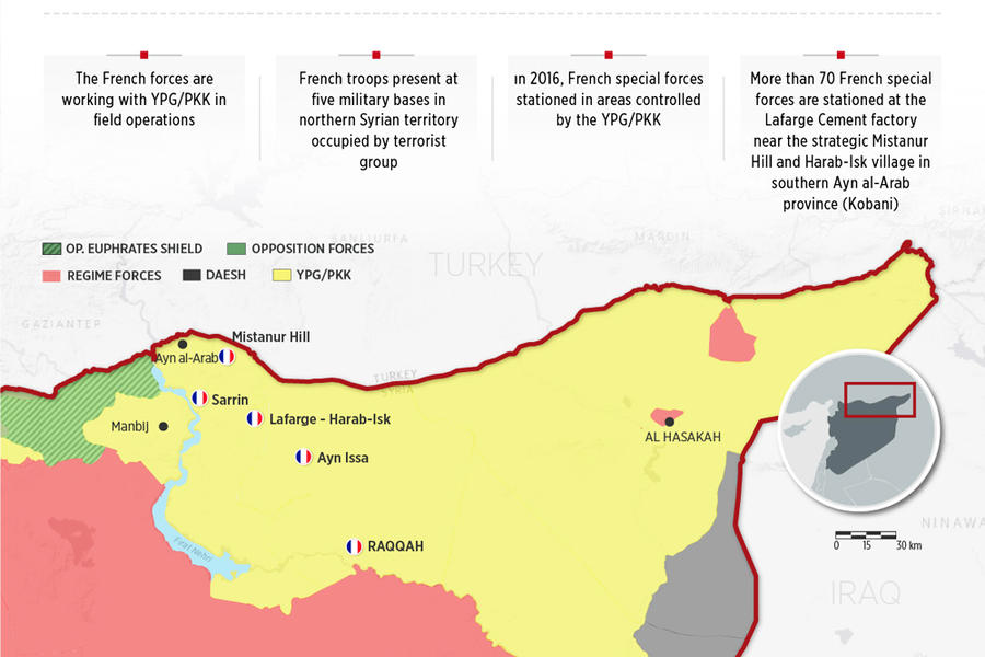 Provincias de Raqqa y Alepo | Marzo 31, 2018 – Despliegue de tropas francesas entre Manbij y Raqqa en bases estadounidenses (Mapa: Agencia turca Anadolu). 