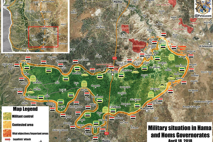 Provincia de Homs | Abril 18, 2018 – Cantón de Rastan: avances leales de la semana (Mapa PetoLucem).