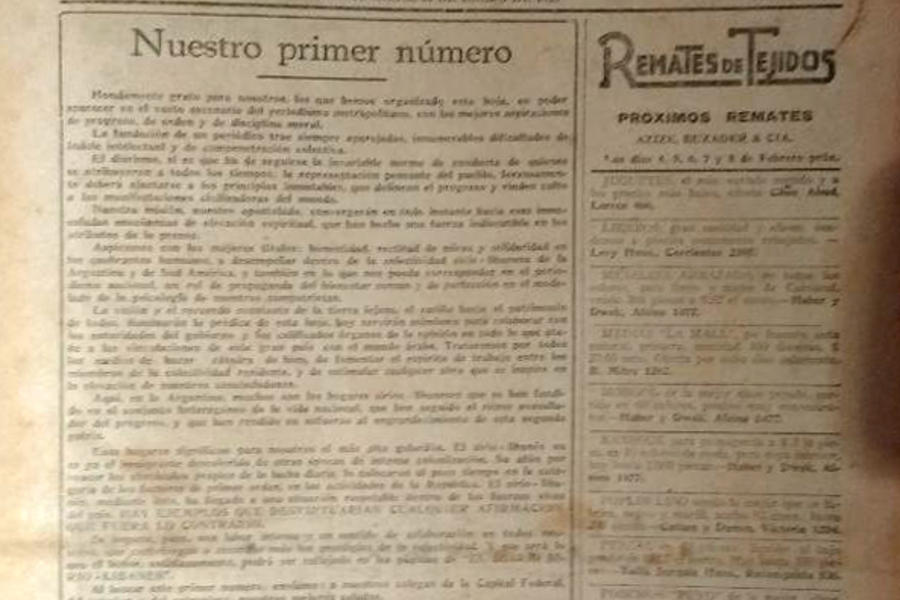 Tapa del Diario Sirio Libanés: Año I, Núm. 1  ► Sábado 12 de enero de 1929