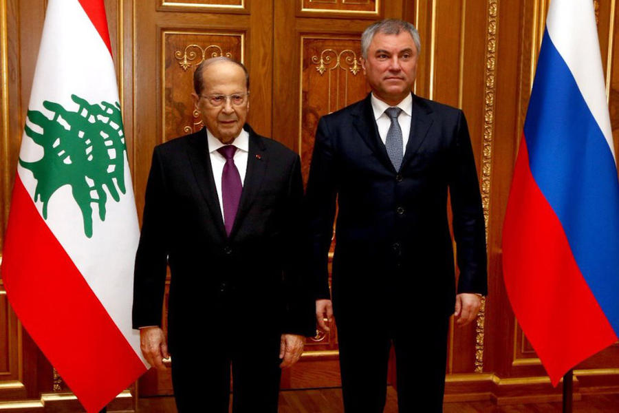 El presidente Aoun es recibido por el presidente de la Duma Estatal, Viacheslav Volodin | Moscú, Marzo 26, 2019 (Foto NNA)