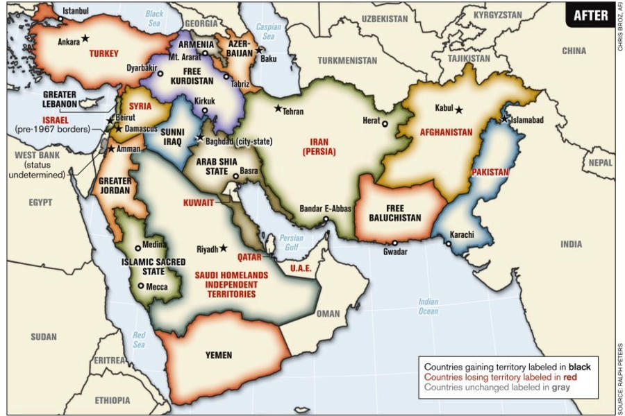 Mapa del Cnel. Ralph Peters  del año 2001 (Detalle: Después)