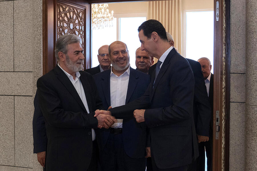 El presidente Bashar al-Asad recibió a los representantes de las agrupaciones palestinas en el Palacio Presidencial | Damasco, Octubre 19, 2022 (Foto: Presidencia Siria)