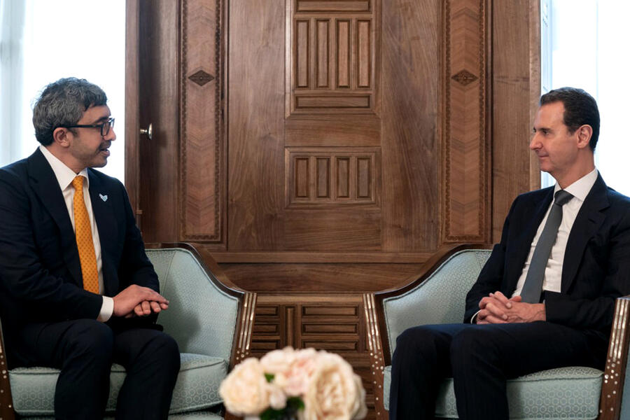 Encuentro entre el presidente Bashar al-Asad y el Jeque Abdallah bin Zayed Al Nahyan, Ministro de Relaciones Exteriores de los Emiratos Árabes Unidos | Damasco, Enero 4, 2023 (Foto: Presidencia Siria)