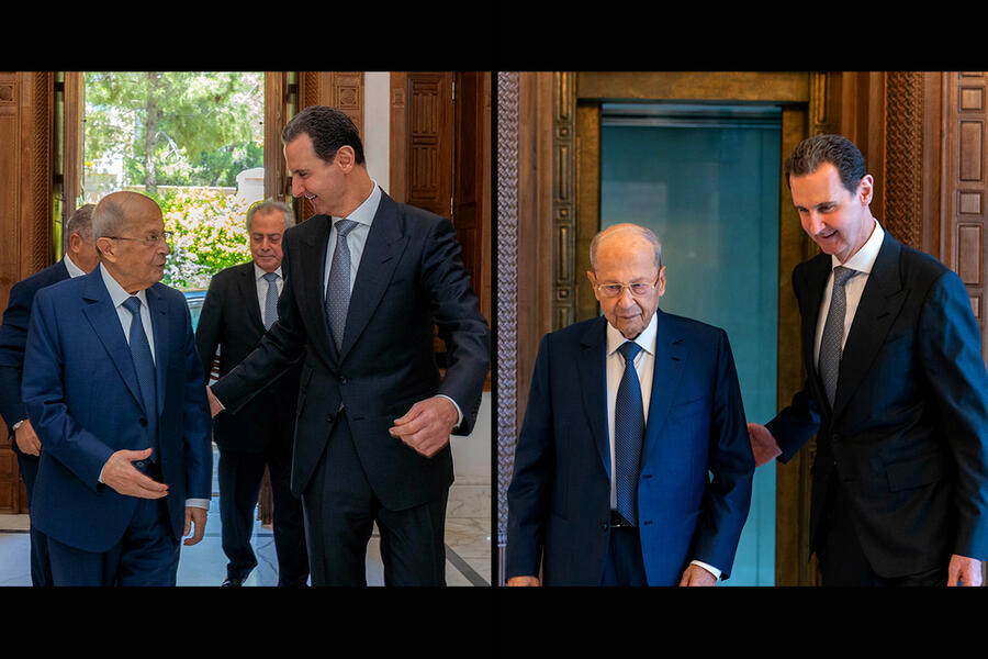 El presidente Bashar al-Asad recibe la visita del ex presidente del Líbano, Gral. Michel Aoun | Damasco, Junio 6, 2023 (Foto: Presidencia Siria)