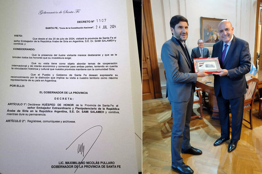 El Sr. Embajador sostuvo encuentro con el Sr. Gobernador de la Provincia de Santa Fe, Lic. Maximiliano Pullaro (Julio 26, 2024)