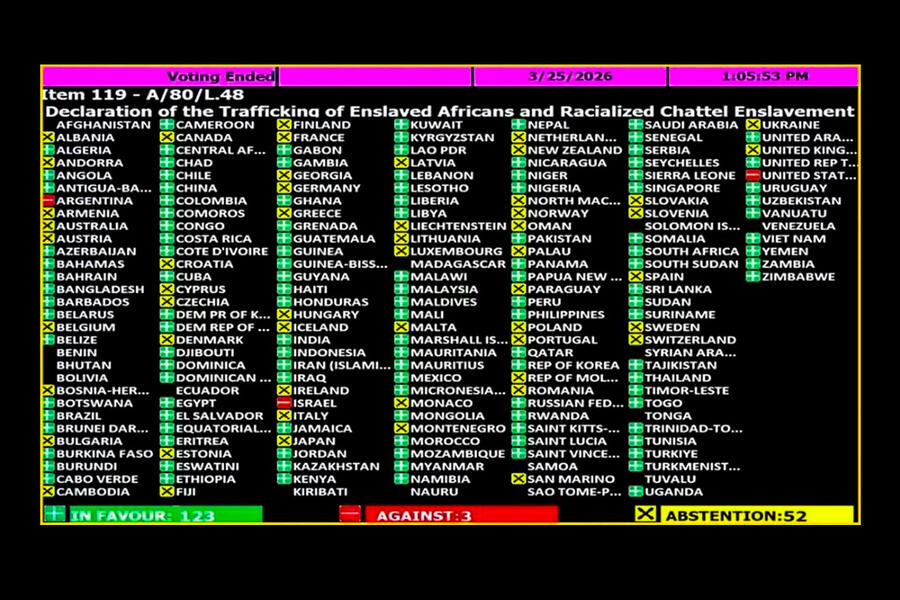 Aprobación mayoritaria de la Resolución A/80/L.48 en la Asamblea General de la ONU | Marzo 25, 2026 (Foto: ONU) 