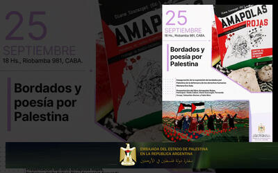 Exposición de bordados y presentación de poemario por Palestina en la Embajada