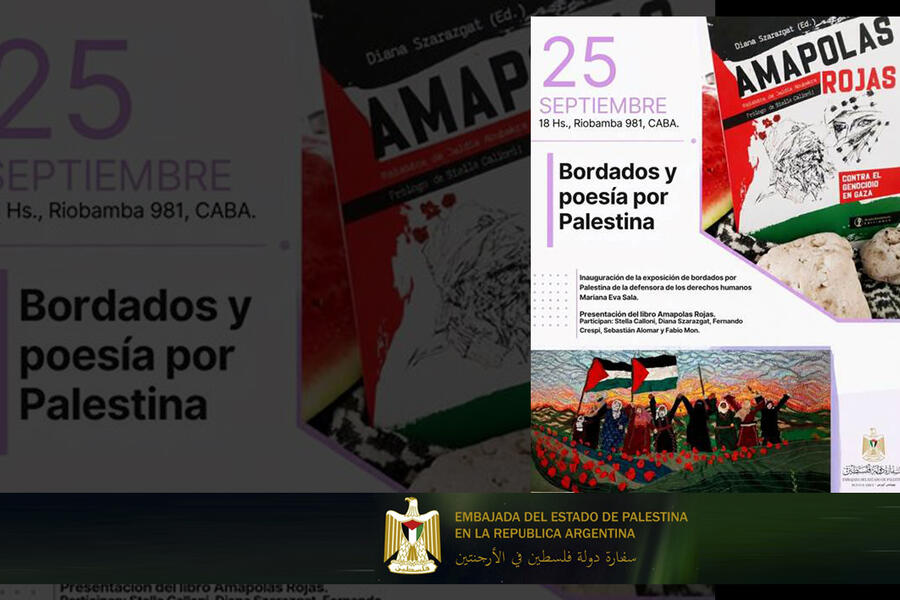 Exposición de bordados y presentación de poemario por Palestina en la Embajada
