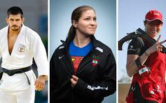 Nacif Elias (judo), Mahassen Hala Fattouh (levantamiento de pesas) y Ray Bassil (tiro), tres de los competidores libaneses que participarán en los Juegos Olímpicos de París 2024.