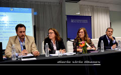 De izq. a der. Federico Agusti (DNM), Gabriela  Fernández (OIM Argentina), Lic. Tamara Lalli (ACS) y Dr. Hamurabi Nofouri  (UNTREF)