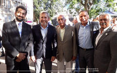 El Ministro del Interior, Rogelio Frigerio y el Director Nacional de Migraciones, Horacio García, junto a Adib Attie, Claudio De Bas y Gustavo Osman Fagale